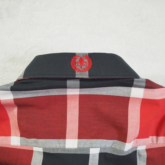 Au Noir Sz 4 Men's Red and Black Plaid Casual Flip Cuffs 100% Cotton - Picture 9 of 13